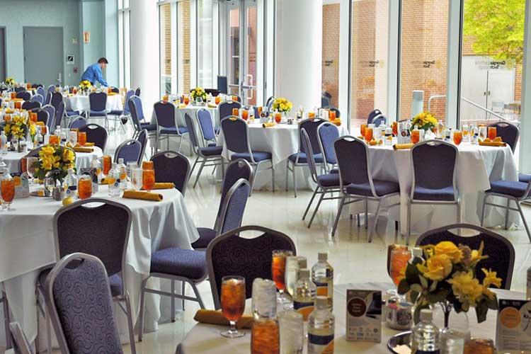 Plated luncheon set up in Atrium