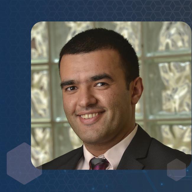 Saman Zonouz headshot on a security related graphic background featuring a lock